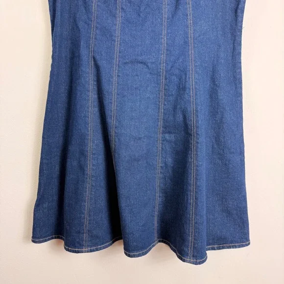 Abercrombie & Fitch Mila Dark Wash Denim Square Neck Mini Dress Size XL Tall - Picture 8 of 14